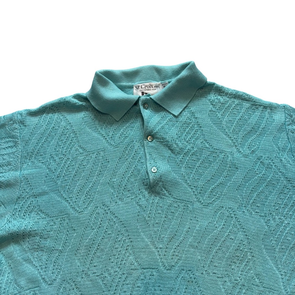 St Croix Knits Men's Teal Textured Knit‎ Polo Shirt Size XL Made in USA - Picture 3 of 8